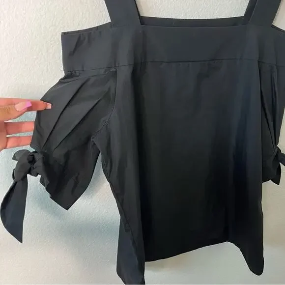 Double Standard Clothing NYC Open Shoulder Black Blouse Pleated Sleeves 38/ US S - Picture 5 of 9